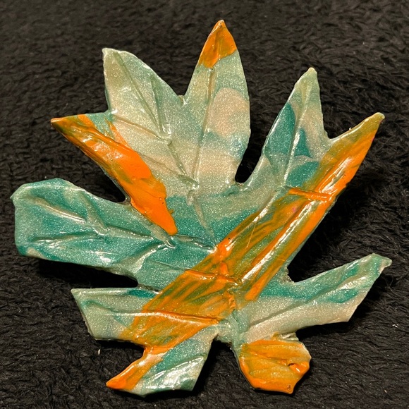 Artistic Leaf Sculpture in Teal and Orange